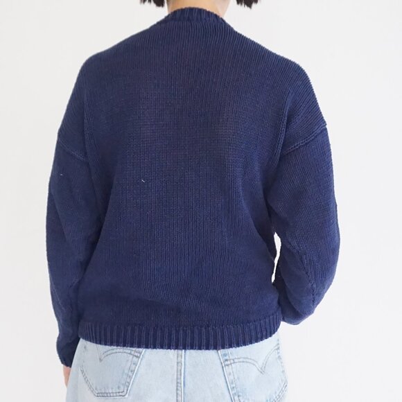 Vintage Crystal Petite Navy Floral Knit Sweater Grandmacore Eclectic Grandpa S - Picture 2 of 9